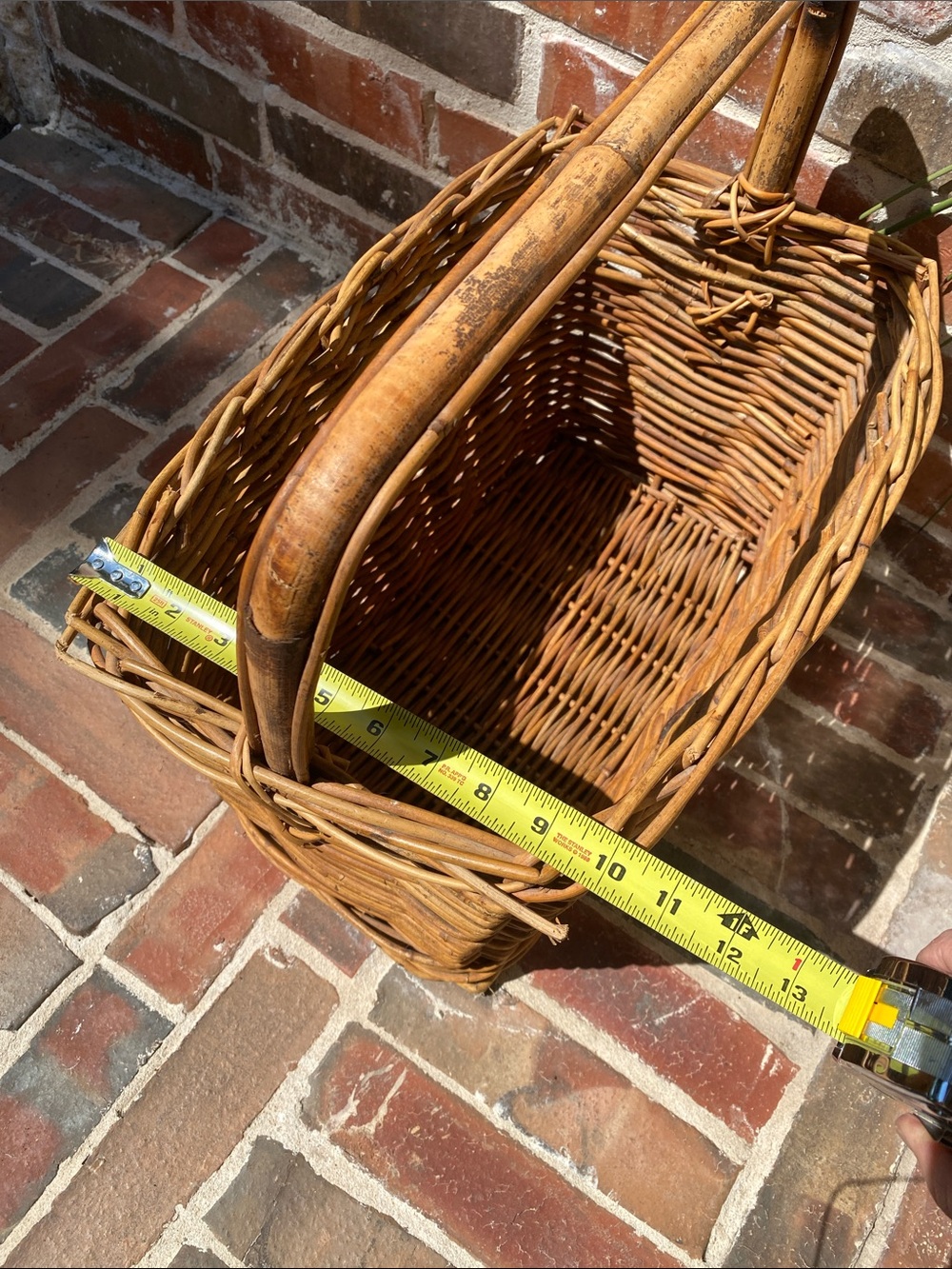 Vintage Woven Rattan Gathering Basket with Bamboo Handle in Natural Brown - Picture 14 of 16